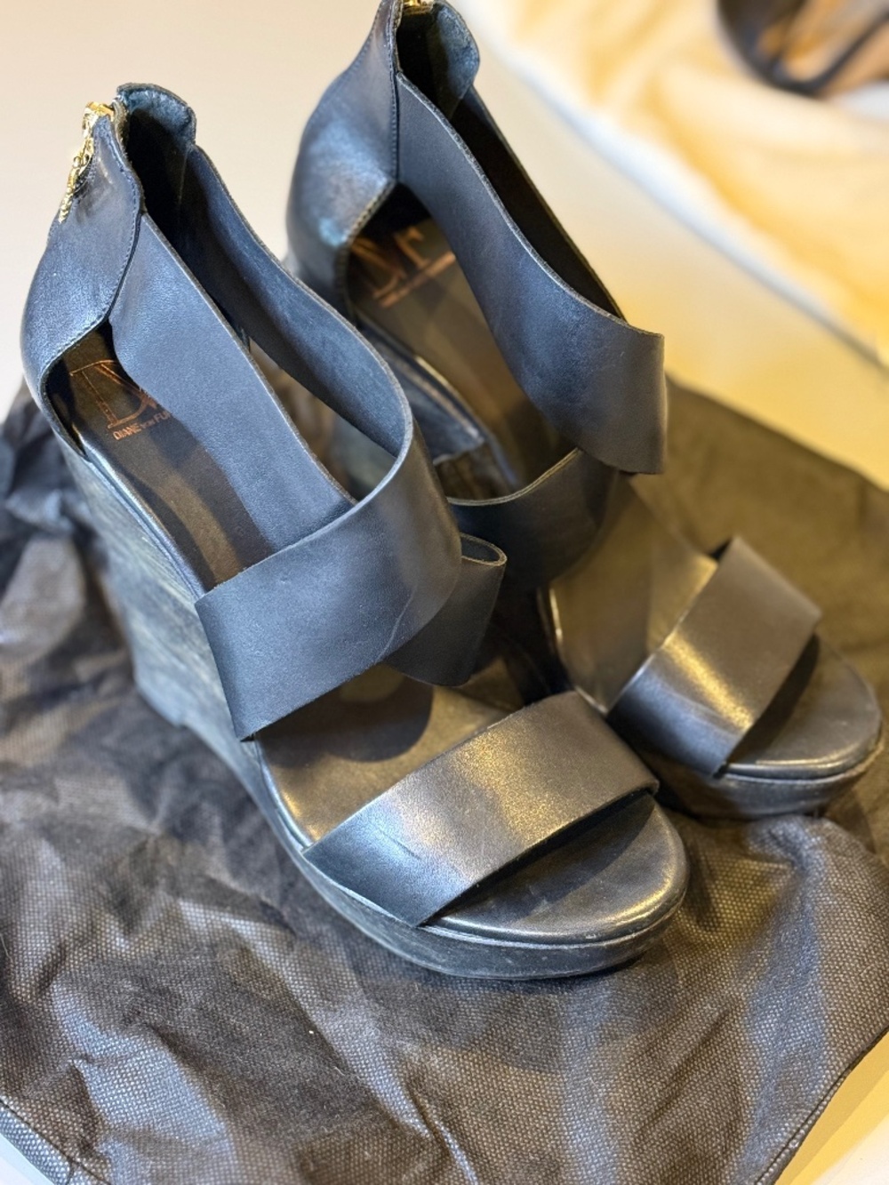 DVF Wooden Opal Crisscross Wedge Sandals